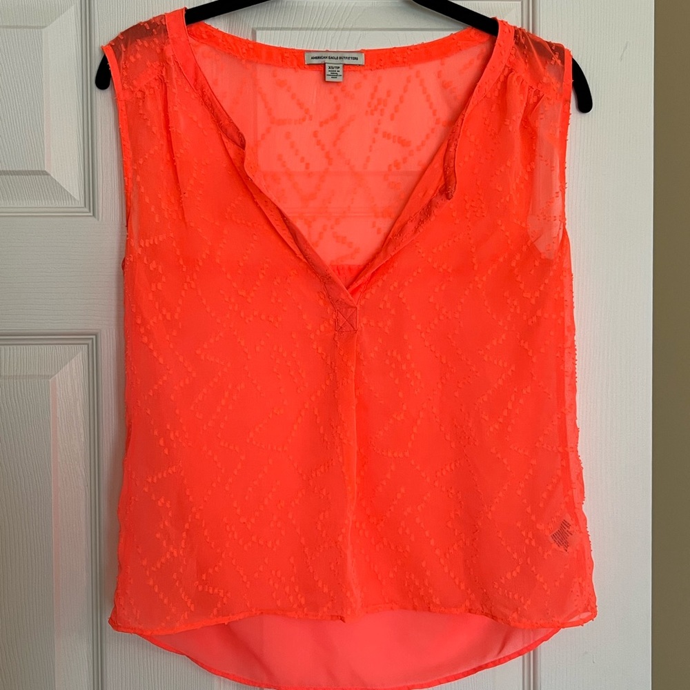 American Eagle Coral Sheer Sleeveless V Neck Top XSmall